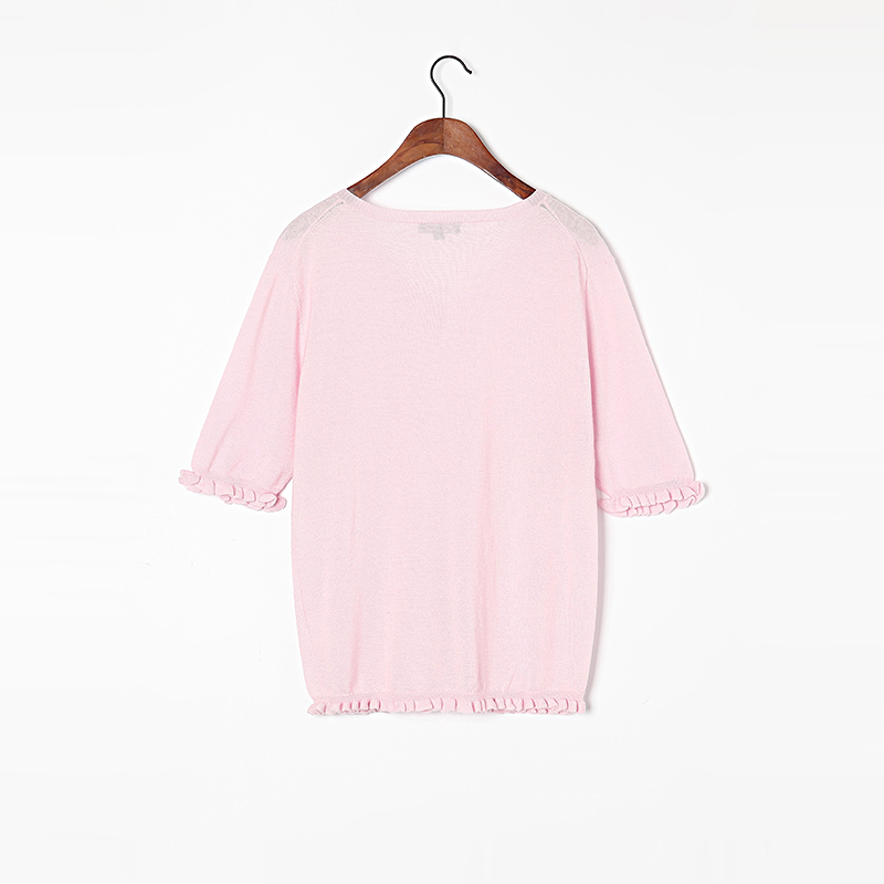 100% Cashmere Sweater Women High Quality Worsted Cashmere Yarn V-Neck Short Sleeve Pink Pullovers Natural Fabric Soft Warm